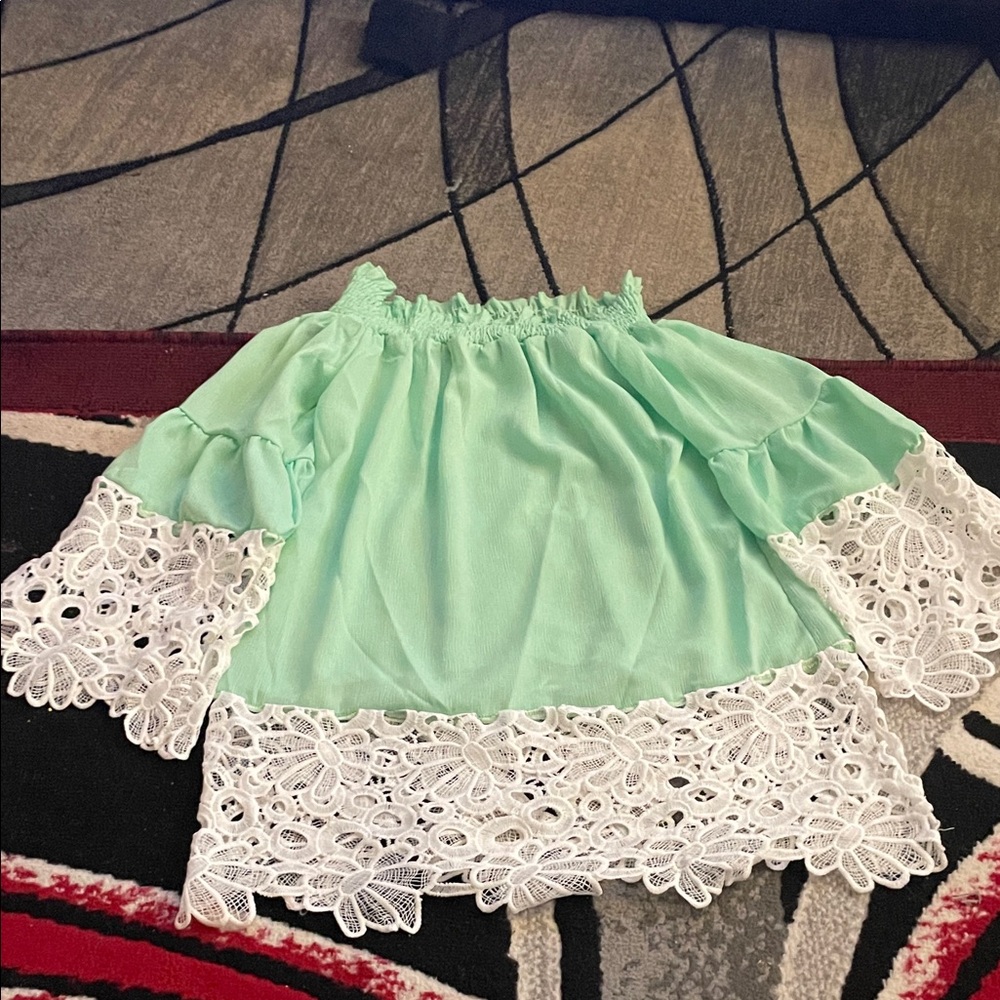 Mint Green Lace Trim Blouse